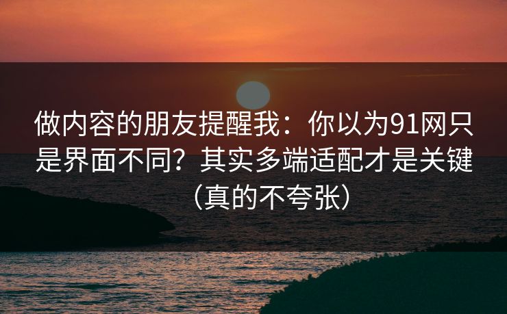 做内容的朋友提醒我：你以为91网只是界面不同？其实多端适配才是关键（真的不夸张）