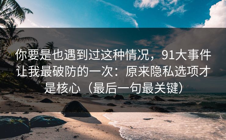 你要是也遇到过这种情况，91大事件让我最破防的一次：原来隐私选项才是核心（最后一句最关键）